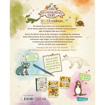 Die Schule der magischen Tiere: SELBERzeichnen - Taschenbuch - Schritt für Schritt Tiere und Menschen zeichnen Zeichenschule mit Anleitungen & Übungsseiten - Nina Dulleck - Die Schule der magischen Tiere - Mit Gummiband und Buchtasche - 140 S. - Deutsch -