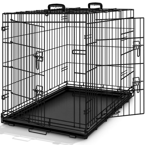 TRESKO Hundekäfig faltbar mit 2 Türen | Transportkäfig Auto | Hundebox mit Bodenschale | Transportbox Drahtkäfig