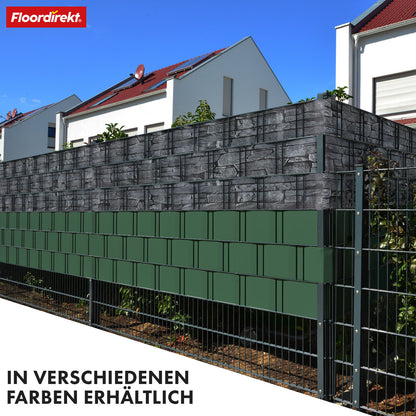 PVC Sichtschutzstreifen für Doppelstabmattenzaun – 35 m Rolle, 19 cm hoch, inkl. 20 Clips, in 3 Farben & 4 Designs erhältlich