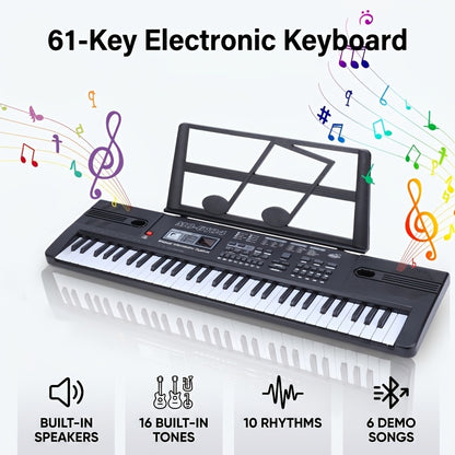 61-Klavier-Elektroklavier, eingebauter Mono-Lautsprecher, Klavier ideal für Anfänger, tragbares Elektroklavier, mit 16 Tönen, 8 Percussion-Soundeffekten, 10 Rhythmen, 6 Demonstrationen, hochwertiger Klang, ist die beste für Musikliebhaber