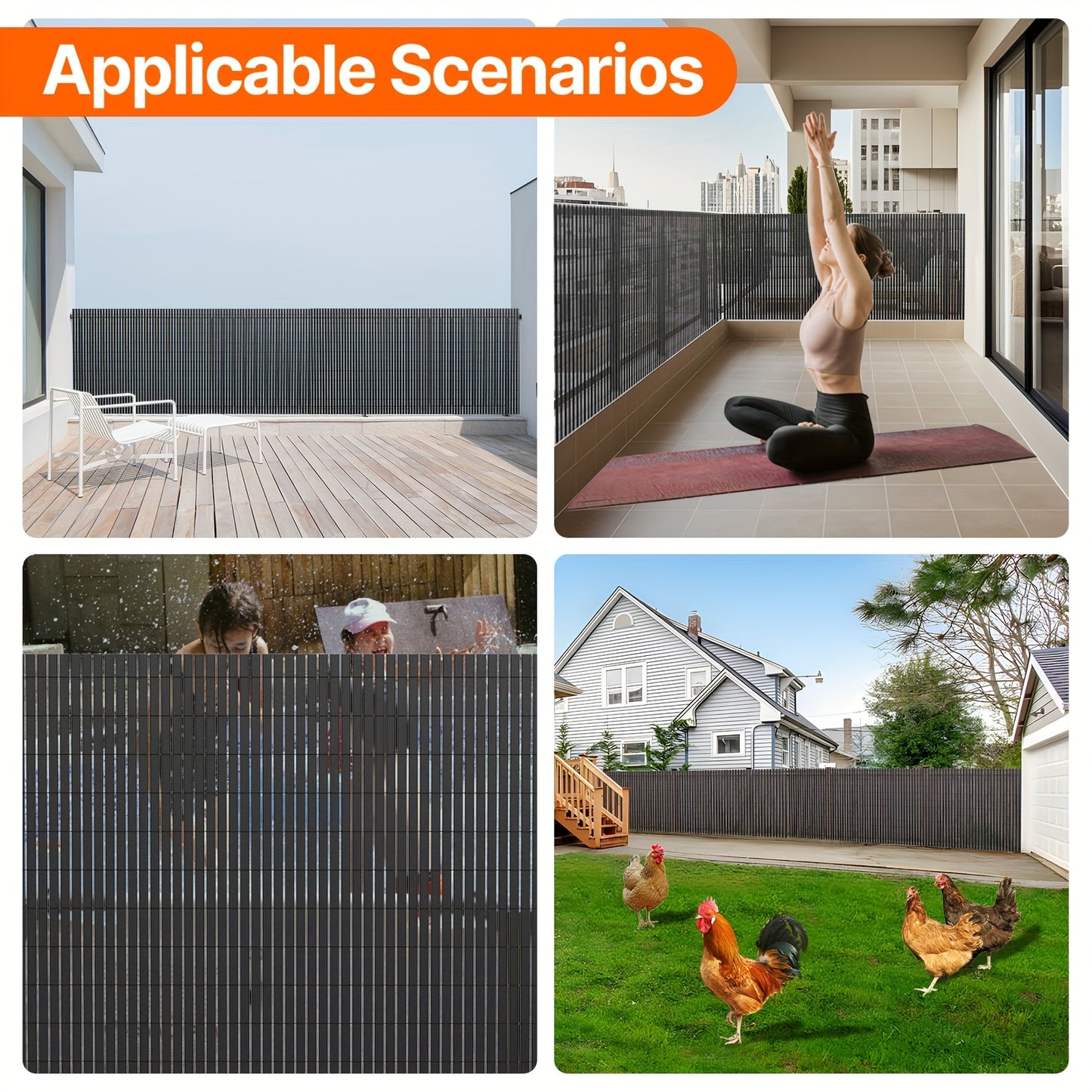 Sichtschutzmatte PVC Sichtschutzzaun mit verstärkten Lamellen 80-200 cm hoch, 300-500 cm lang, Balkon- & Gartensichtschutz ohne Bohren, wetterfest & blickdicht, inkl. Kabelbinder, Windschutz für Terrasse