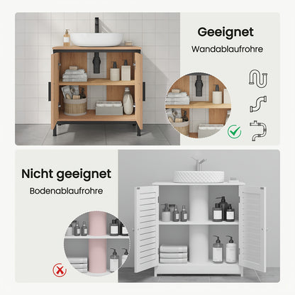 1 Stück Kommode 60x60x30 cm, Verstellbarer Aufbewahrungsschrank, Kleiner Badezimmerschrank mit Trennwand, Badezimmer-Schrank aus Holz und Metall, Schwarz