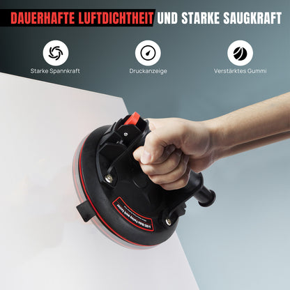2er-Set 8" Saugheber mit Manometer, Glassauger Tragkraft Max.400KG, Vakuum Fliesenheber mit Tragbarer Werkzeugkasten, für Glas, Fliesen, Marmor