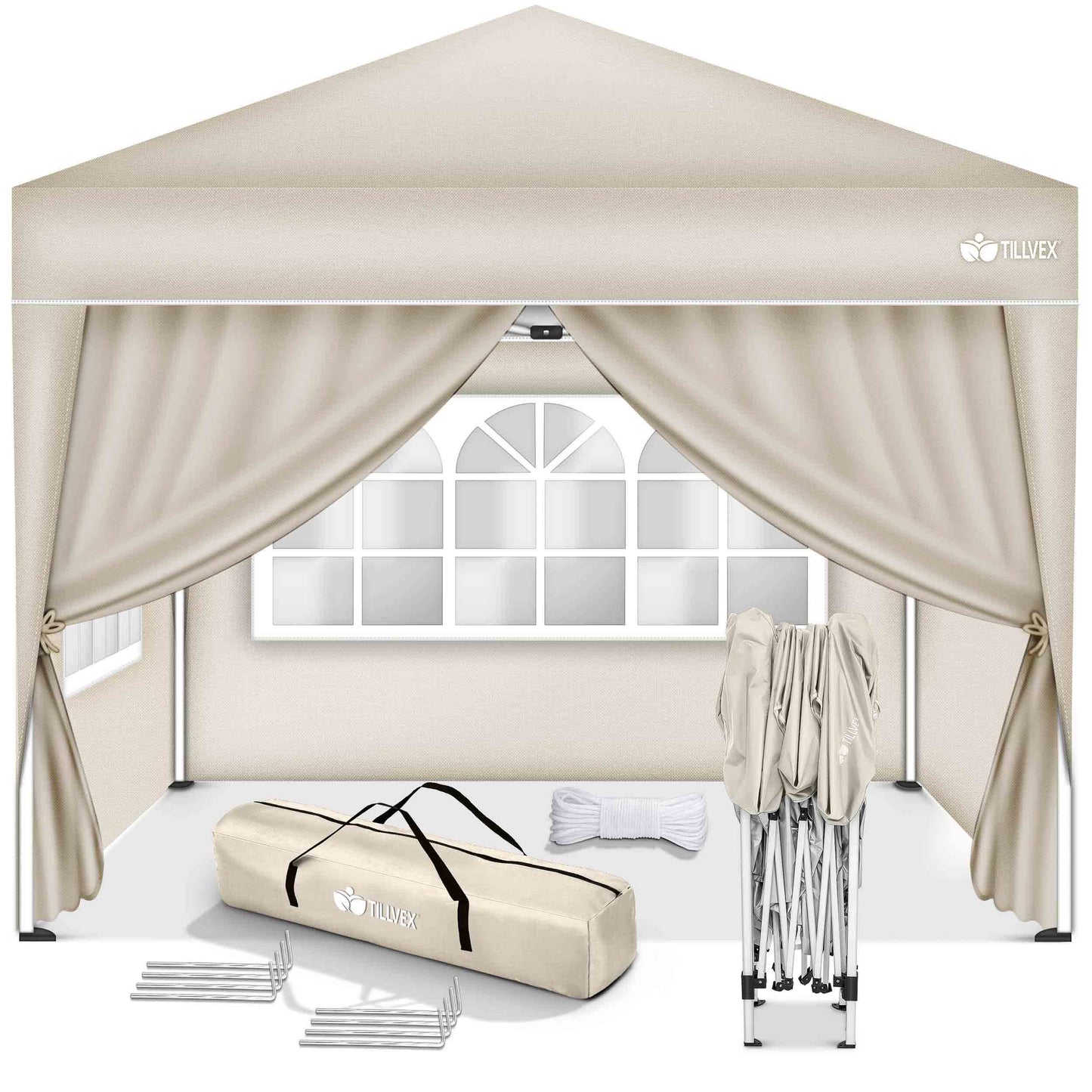 tillvex® Pavillon 3x3m Faltbar + 4er Set Sandsäcke | Pop-Up Faltpavillon Wasserdicht Stabil & Höhenverstellbar | Gartenzelt UV Schutz 50+ | Partyzelt Winterfest mit Tasche für Draußen Garten Camping