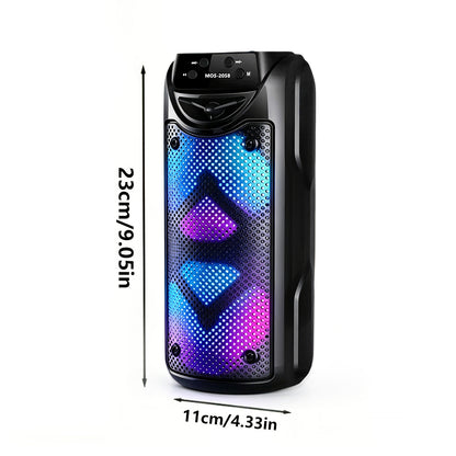 8000W Kabelloser Lautsprecher mit Dual 3-Zoll-Treibern und eingebautem wiederaufladbarem Akku. Unterstützt AUX, USB und FM-Konnektivität, mit TWS-Stereo, LED-Partylichtern und Lautstärkeregler