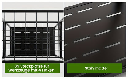 Gartengeräte-Organizer, Platz für 50+ Werkzeuge, Verstellbar und Kompakt zur Organisation Ihrer Garage/Gartenarbeit, mit praktischen Haken für Rechen, Besen usw., Langlebiger Metall-Geräteturm in Schwarz