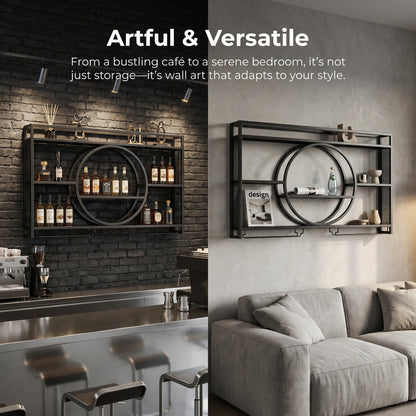 Metall Wandmontiertes Weinständer, 3-stöckige Barregale mit Glashalter, Moderne Likörregale mit großer Kapazität für Heimbar, Esszimmer und Küche, Schwarz