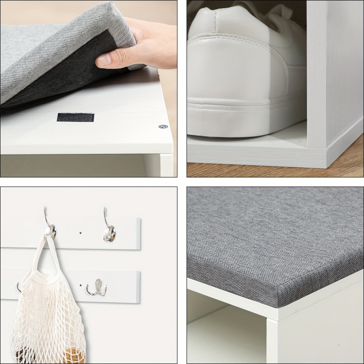 Schuhschrank Set, Schuhbank mit 12 Fächern, Schuhregal mit gepolsterter Bank, Wand-Schrank mit 9 Haken, Schuhschrank für Flur, Eingangsbereich, Schlafzimmer