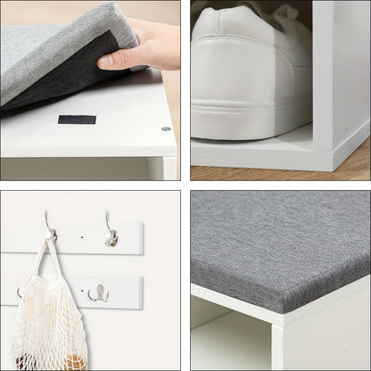 Schuhschrank Set, Schuhbank mit 12 Fächern, Schuhregal mit gepolsterter Bank, Wand-Schrank mit 9 Haken, Schuhschrank für Flur, Eingangsbereich, Schlafzimmer