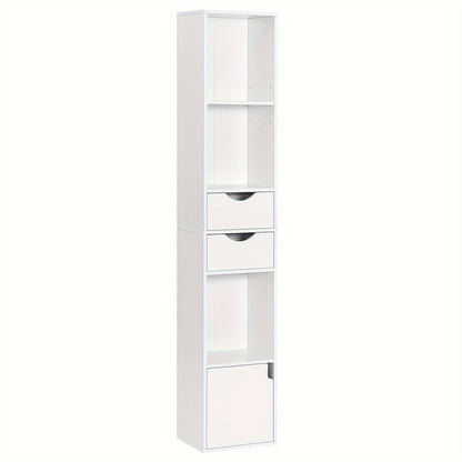 Regal, Vertikales Regal mit Schubladen und Türen, Bücherregal fürs Büro, Wohnzimmer- und Schlafzimmern Stauraum, 30 x 158 x 24 Zentimeter