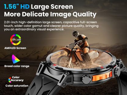 Smartwatch mit realer GPS-Ortung, großer Akkukapazität, 1,43-Zoll-AMOLED-HD-Touchscreen, kabellosem Anruf, Sportmodus, LED-Taschenlampe, Outdoor-Smartwatch