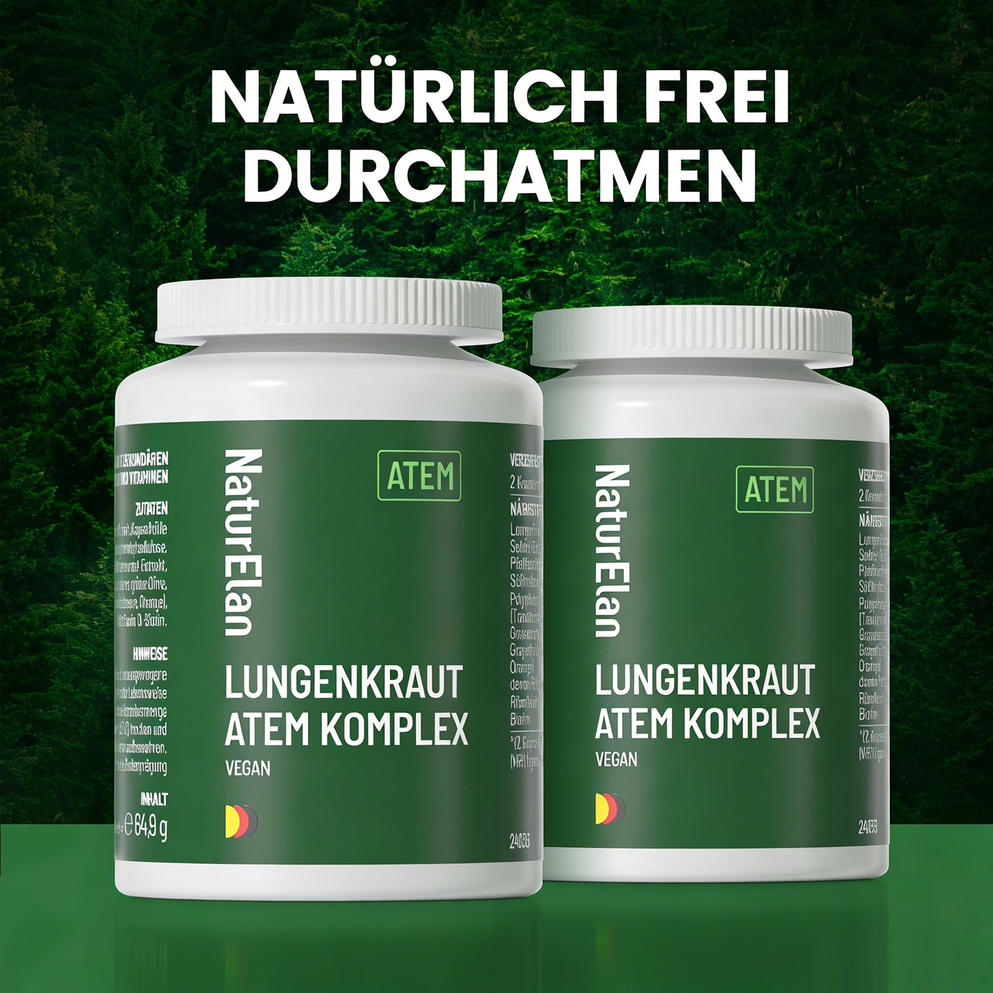 Lungenkraut Kapseln - Atem Komplex, 120 Kapseln mit 400mg pro Tagesdosis, mit Lungwort, Salbei, Pfefferminze, Süßholzwurzel, Polyphenol-Extrakte uvm. Vegan, ohne Zusätze, in Deutschland produziert
