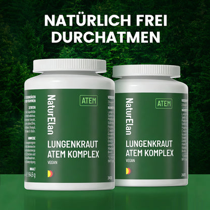 Lungenkraut Kapseln - Atem Komplex, 120 Kapseln mit 400mg pro Tagesdosis, mit Lungwort, Salbei, Pfefferminze, Süßholzwurzel, Polyphenol-Extrakte uvm. Vegan, ohne Zusätze, in Deutschland produziert