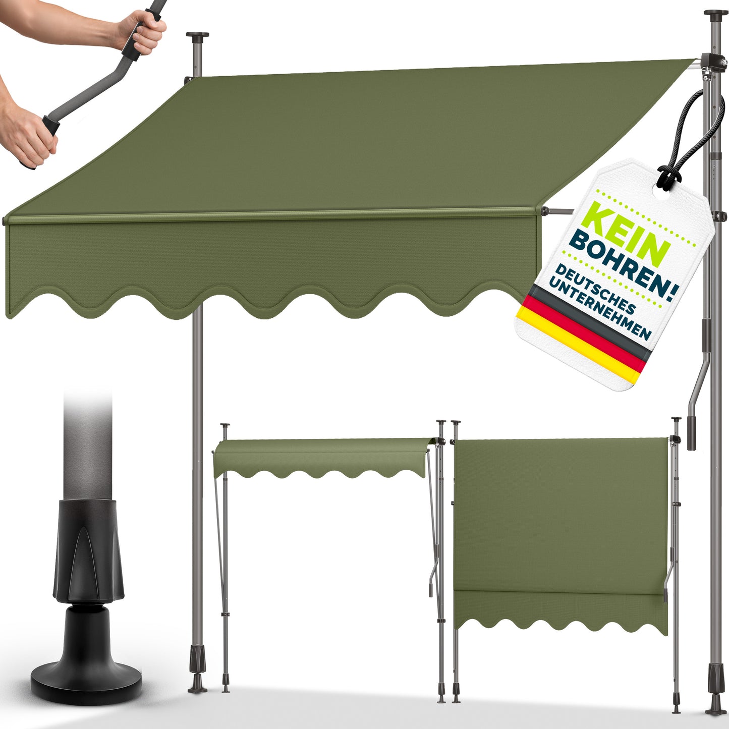 tillvex® Klemmmarkise Balkon mit Handkurbel | Balkonmarkise ohne Bohren | Markise UV-beständig & höhenverstellbar | Sonnenschutz Terrasse Wasserfest