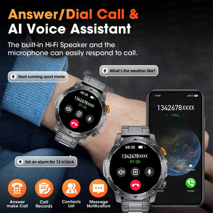 SIEMORL Smartwatch für Herren mit 50+ Ultra Lange Standby-Zeit, 1,7-Zoll HD Smartwatch mit 1000 mAh Akku/Telefonfunktion/110+ Sportmodi/Schlafüberwachung, Herrenuhr für iPhone Android Schrittzähler Smartwatch 2 Armbänder Kombination mit Taschenlampe