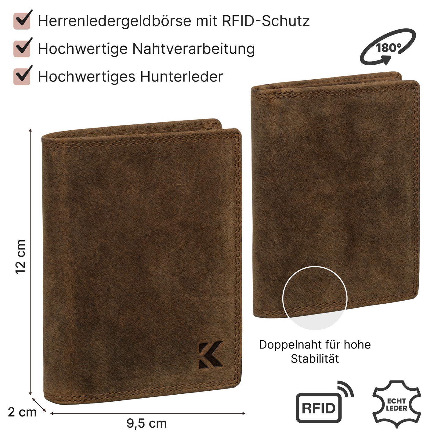 Geldbörse für Herren Portemonnaie RFID Hochformat Geldbeutel
