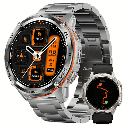 KOSPET TANK T3 Ultra2 GPS Smartwatch für Männer mit Kompass, Höhenmesser, barometrischem Druck, 6 Satelliten-Positionierungssystemen, 470mAh Akku mit 60 Tagen Extra-Langzeitbetrieb, Edelstahlgehäuse, robuste Smartwatch, drahtloser Anruf, 5ATM IP69K, hochw