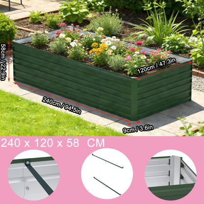 Hochbeet-Set – Pflanzkasten für Gemüse & Blumen im Freien – Rechteckiges Kräuterhochbeet für Garten, Terrasse – Grün/Schwarz/Silbrig – 4 Größen wählbar