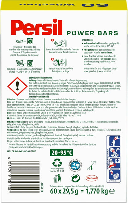 Persil Power Bars Universal Waschmittel 180 Waschladungen, vordosiertes Vollwaschmittel in nachhaltiger Verpackung, für hygienisch reine Wäsche bereits ab 20° C