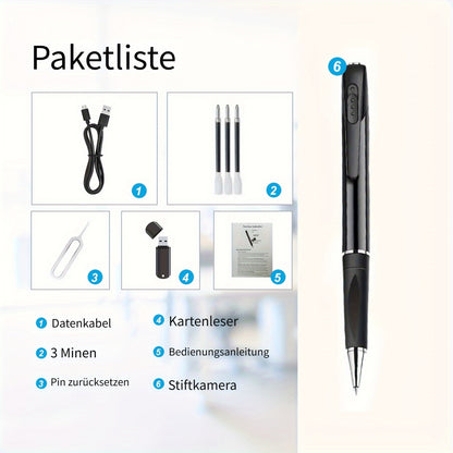 WIFI Stiftkamera mit Bewegungserkennung - 1080P Kamera, Prüfungsaufnahmegerät, 100° Objektiv, APP-Fernsteuerung, 256GB Speicherkarte & 250mAh Akku unterstützt