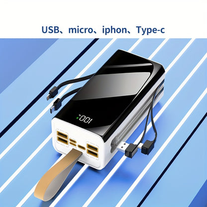 Powerbank für den Außenbereich mit großer Kapazität 80000mAh, USB/Micro/Typ-C, PD30W, integriertes Ladekabel/LED-Stromanzeige/Licht, geeignet für Schnellladung von iPhone/Android-Handys, für Camping im Freien/Langstreckenreisen, Notstrom-Akku-Gerät