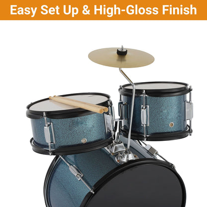 Dreifach Drum Set Musikalisch Spielen | Thron Hocker, Becken, Drumsticks, Bass Drum Pedal, Für Anfänger, Metall