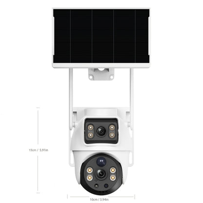 2er-Pack 8MP Solar Überwachungskameras, 2,4 GHz WLAN Sicherheitsüberwachung High-Definition Dual-Objektiv Automatische Rotation Schwenken Neigen Bewegungserkennung Bidirektionale Anruf Sicherheitsüberwachungskamera 365 Tage Akkulaufzeit, mit Nachtsicht