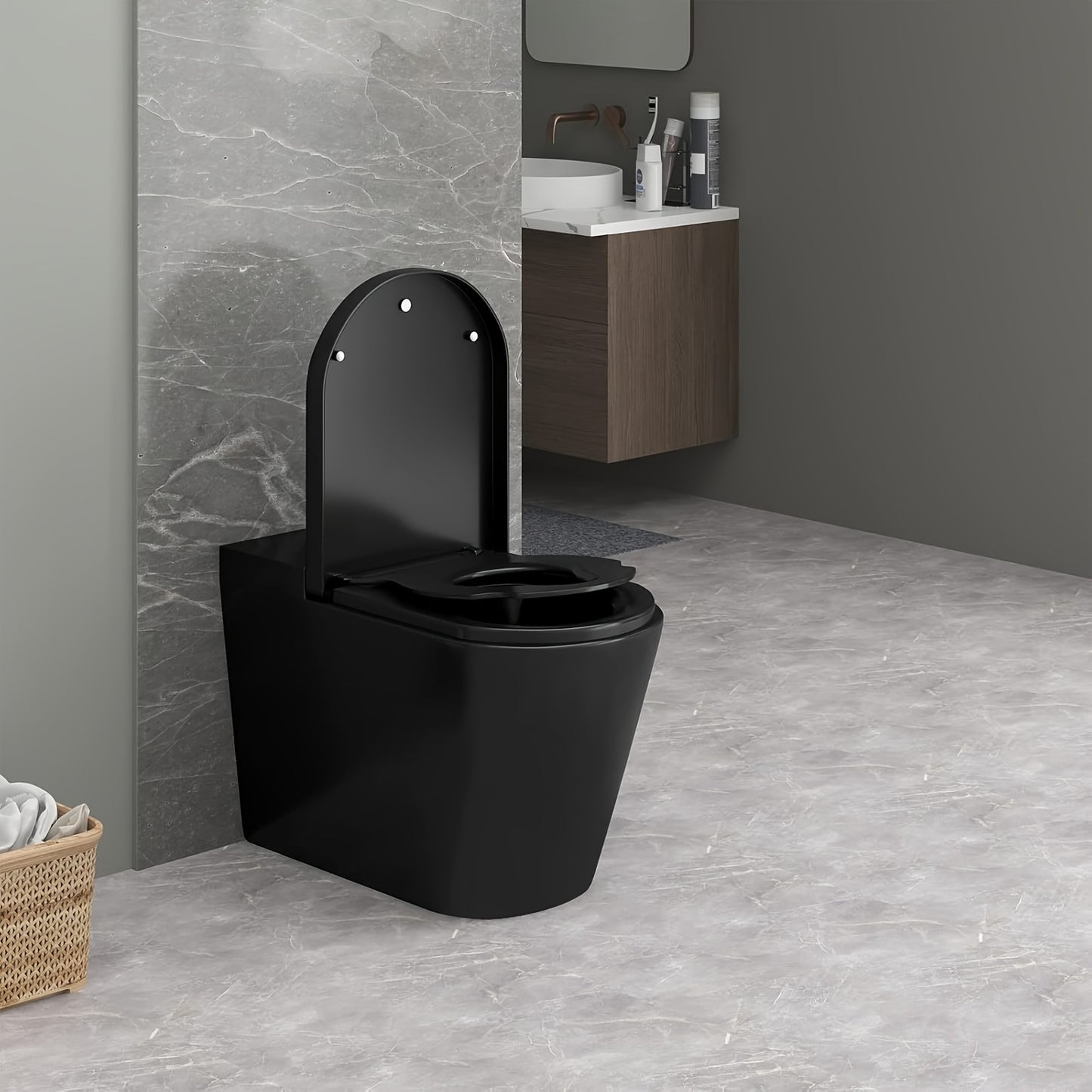 1-tlg. Toilettensitz mit Soft-Close-Mechanismus für die Familie, Toilettendeckel mit Ein-Knopf-Entriegelung, schnelle Montage von oben, Toilettensitz in D-Form, Schwarz