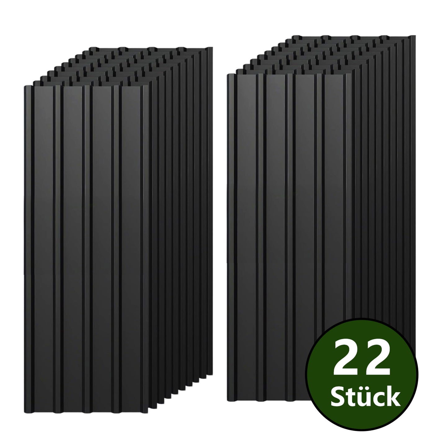 Verzinkte hochbelastbare Stahlwellbleche – 22 schwarze Trapezdachplatten (108x42,6cm, 0,25mm, 10,12m²), komplett mit Schrauben und Nägeln. Einfache Installation, vorübergehend abnehmbar für Außenkonstruktionen/Schuppen/Zäune/Wandverkleidungen.