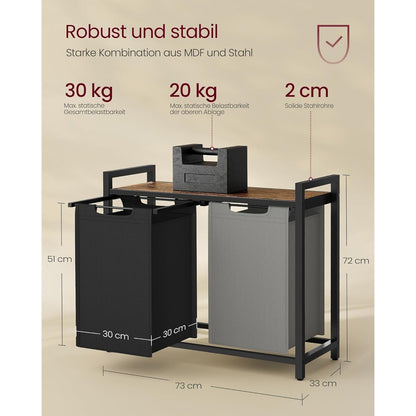 Wäschekorb 2 Fächer, Aufbewahrungsbox，Organizer faltbar, Wäschesammler mit Ablage, Wäschebox, Ordnungssystem Kleiderschrank，2 x 46 L, fur Weihnachts geschenke
