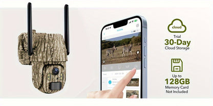 4G IoT Überwachungskamera, Bewegungsgesteuertes 2K Live-Streaming, Solarbetrieben, mit Farb-Nachtsicht, Zwei-Wege-Audio, Remote-Hunting und Wildtierbeobachtung ohne WLAN