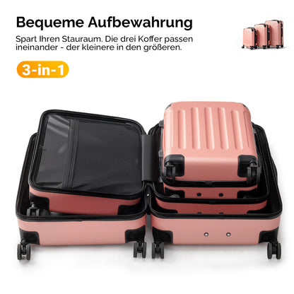Bonnlo Kofferset 3 Teilig, Hartschale Koffer Set, Reisekoffer mit 4 Rollen, ABS-Trolley M-L-XL, mit Teleskopgriff, Viel Stauraum