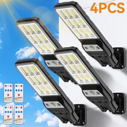 90COB Solar Bewegungsmelder Flutlichter mit Fernbedienung, Intelligente Solar Straßenlaternen für Aussen, 3 Beleuchtungsmodi IP65, Solarbetriebene Sicherheitsstrahler fuer Terrasse Garage Veranda Hof Haustüren Laden Cafe Haus Weihnachtsdeko Lampe, Wandmon