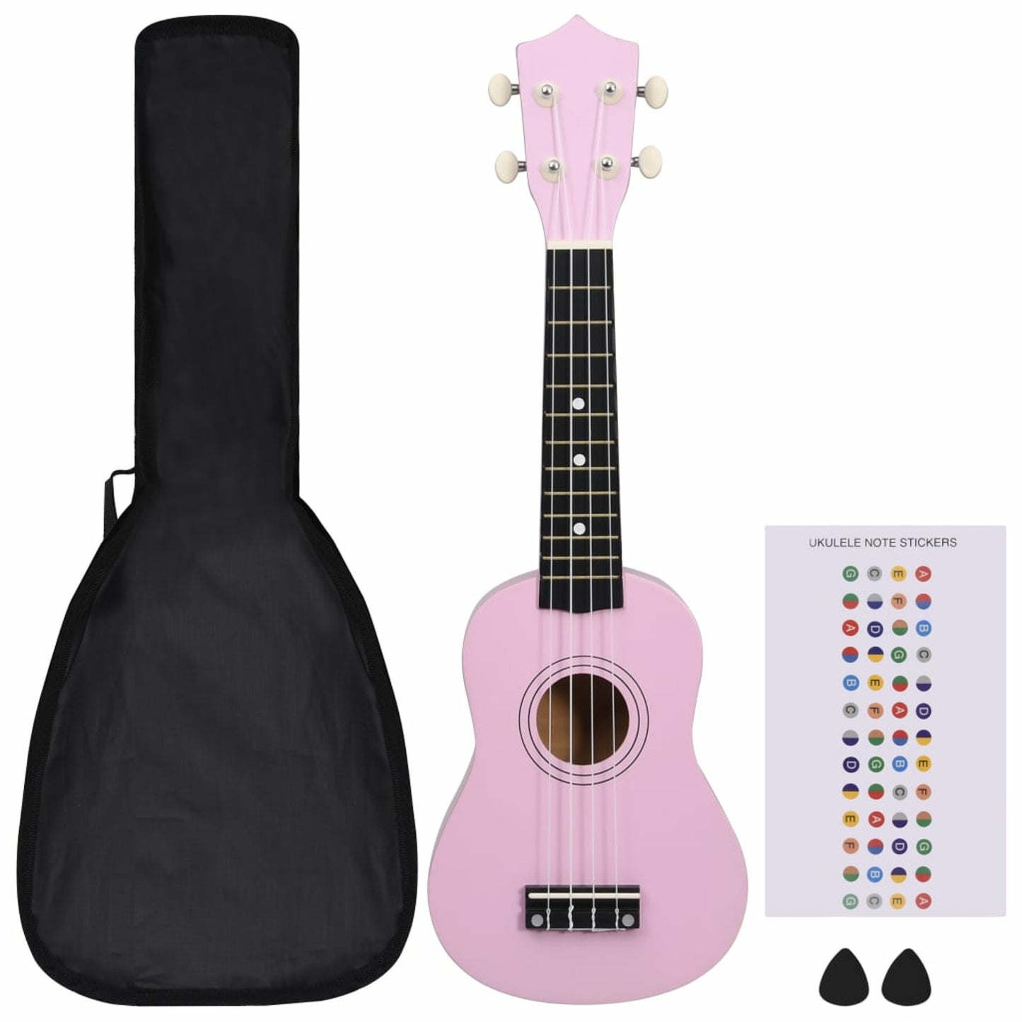 Basswood Sopran-Ukulele-Set mit Tasche 2 Plektren Skala für Musikinstrument Saiteninstrument Hawaii-Gitarre Uke Pink 53.34 cm
