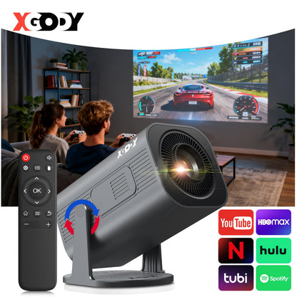 XGODY Gimbal 3PRO Smart Mini Projektor, 4K Projektionsunterstützung mit WLAN und integrierter App, Autofokus & Trapezkorrektur, Audio, Zoom, Lokale 720P Film, Tragbarer Outdoor Mini Projektor