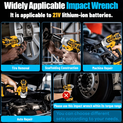 Jemi Tool 21V Akku-Schlagschrauber-Set, 4500 U/min, hohes Drehmoment, 1/2-Zoll-Antrieb, mit Steckschlüssel oder 13-mm-Bohrschraubenadapter, 3,0-Ah-Akku, Schnellladegerät, erhältlich in Kunststoffkoffer-Verpackung, ideal für die Autoreparatur und LKW-Repar
