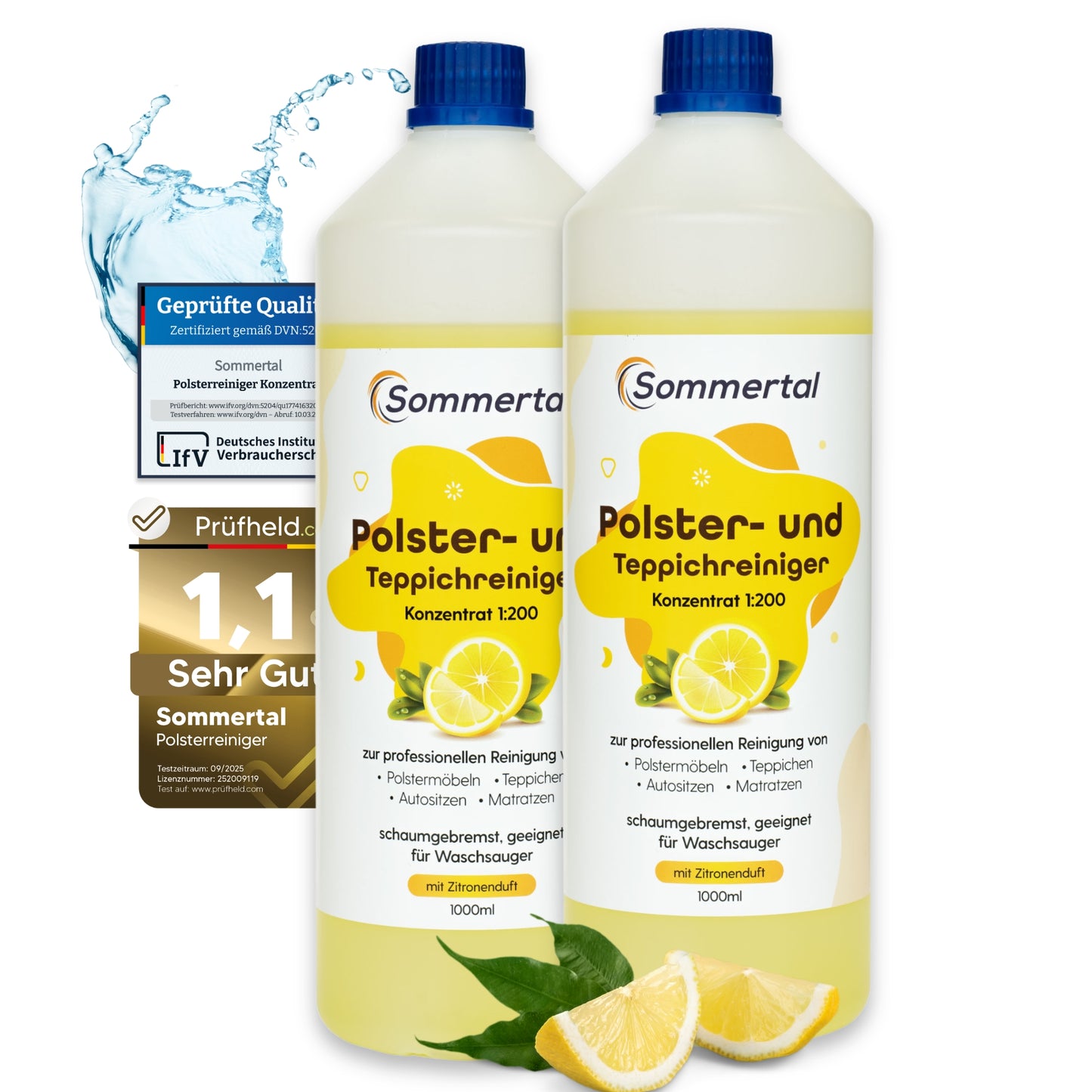 Polsterreiniger und Teppichreiniger, 1L, 2L, 4L, 6L oder 12L Profi Konzentrat, für über 40 Waschvorgänge, geeignet für Sofa, Polster, Auto Sitze, Teppich, Matratze, Waschsauger, Nasssauger & Handwäsche
