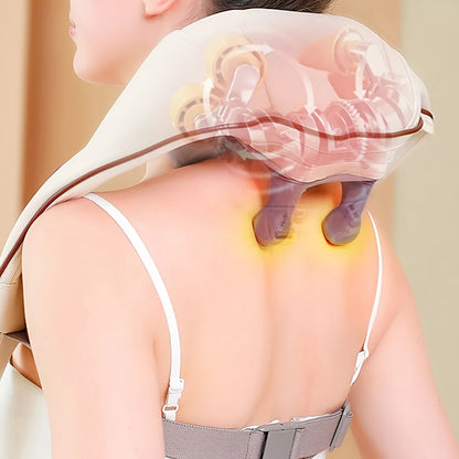 Beiger Nackenmassagegerät mit Wärmekompresse zur Entspannung, kabelloser Experten-Knetmassagegerät für Nacken, Rücken, Beine, Schultern, Massagegerät für Zuhause, Büro, Geschenke für Männer, Frauen