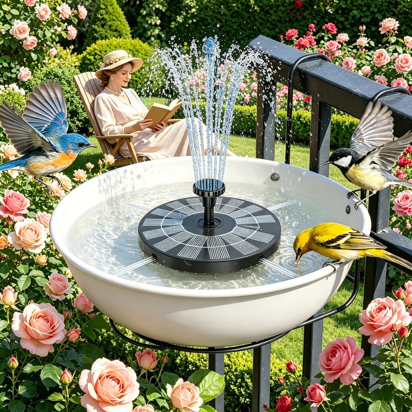 2W Solar-Vogelbad-Brunnenpumpe mit 6 Düsen, IPX8, hochwertige Wasserpumpe für Garten, Teich, Fischbecken  Aquarium – einfache Installation, Solarbrunnen, Außenterrassen-Dekoration