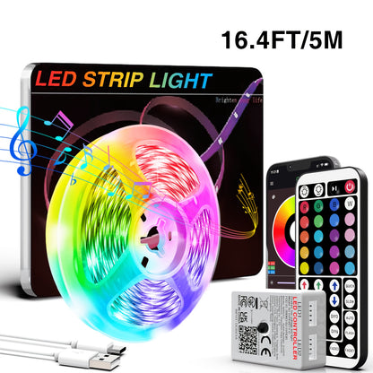 5.0-29.99 Meter RGB Strip Light, Smart LED Licht, Musik Sync, Stufenloses Dimmen, Timer, App + Fernbedienung, USB-betrieben, Für Schlafzimmer, Wohnzimmer, Musikzimmer, Bar, Flur, Party- und Hochzeitsdeko, Festliche Ambiente-Beleuchtung
