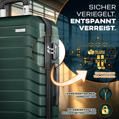 tillvex® Reisekoffer Set + Gepäckwaage, Koffergurte & Kofferanhänger | Kofferset 4 Rollen | Trolley Gepäck Koffer TSA Schloss | Hartschalenkofferset