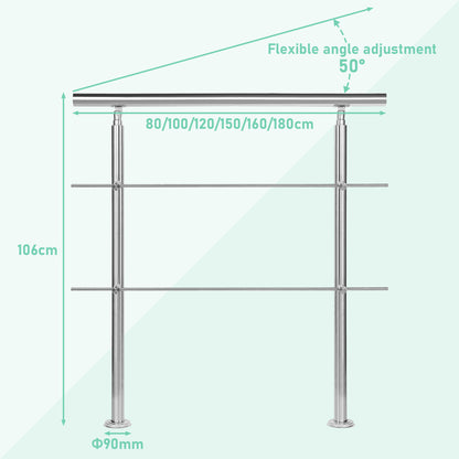 Treppengeländer aus Edelstahl für Treppen, Balkon, Terrasse, Garten, Balustrade, horizontale Stäbe, Treppengeländer, Handlauf, Halterung mit 0-5 Querstäben, oberflächenmontierte Treppe mit 2 Pfosten, Edelstahl Eingangsgeländer, Konstrukteursatz, Universal