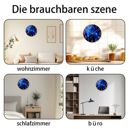 1 Stk. Kunst Dunkelblaue Traum Geometrische Uhr Wand Stille Stille Uhr, 4 mm Verdicktes Gehärtetes Glas, Wohnzimmer Schlafzimmer Küche Heimdeko, Ästhetische Raum Büro Outdoor Party Deko Wandkunst, Urlaubsgeschenk 30,48 cm 35,56 cm 40,64 cm (Batterie Nicht