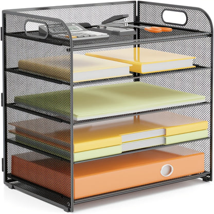 Mesh Desktop Organizer, 5-stöckige Briefablage, stapelbarer Mesh-Dateihalter, A4-Datei-Desktop-Datei-Organizer für Home Office (Schwarz)