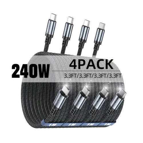 240W 4er-Pack USB-C Datenkabel, Typ-C auf C Schnellladekabel, kompatibel mit für iPhone 17/17 Air/Pro Max/16/15 Pro Max Ladegerätkabeln, C-zu-C Kabel für Schnellladen, geeignet für Samsung S25/S24 [3.3/3.3/3.3/3.3 Ft] [6.6/6.6/6.6/6.6 Ft]
