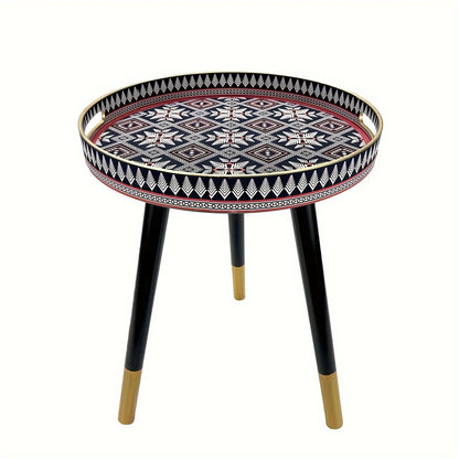 Boho-Chic Runder Couchtisch-Tablett mit Griffen - Vielseitiger Beistelltisch für Teestunde & Entspannung, Stilvolles Wohnkultur-Akzent