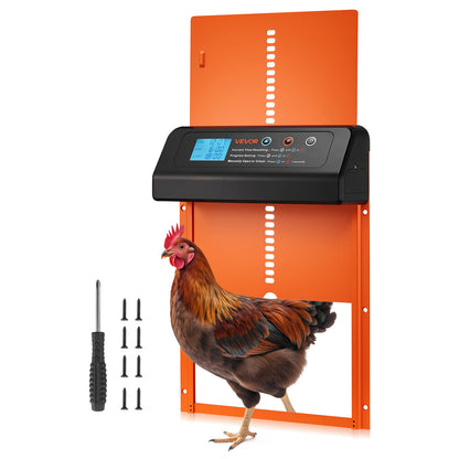 VEVOR Automatische Hühnerstalltür, Batteriebetriebene Hühnerstalltür mit Timer & Manueller Einstellung, Anti-Pin-Sicherheit, Langlebige Aluminiumlegierung, Kükenlauf-Toröffner mit Versiegelung, Orange