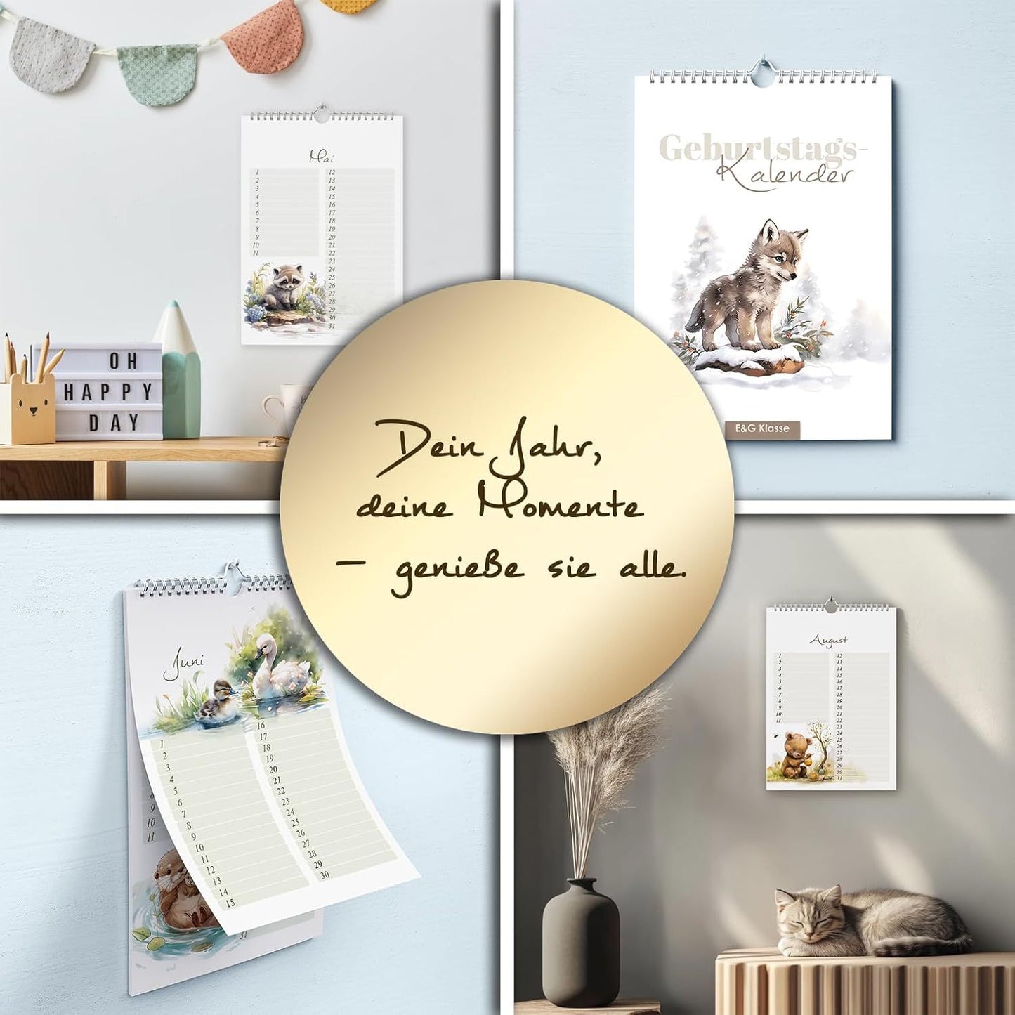 Geburtstagskalender undatiert Geburtstagsplaner Wandkalender A5 immerwährend Jahresunabhängig Kalender Geburtstagsübersicht zum Aufhängen Tier Design in zartem Aquarell Waldtieren Tiere