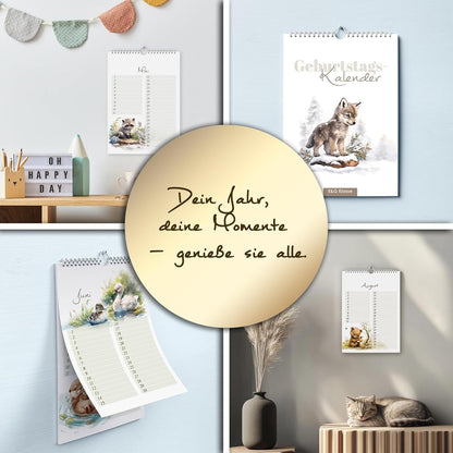 Geburtstagskalender undatiert Geburtstagsplaner Wandkalender A5 immerwährend Jahresunabhängig Kalender Geburtstagsübersicht zum Aufhängen Tier Design in zartem Aquarell Waldtieren Tiere