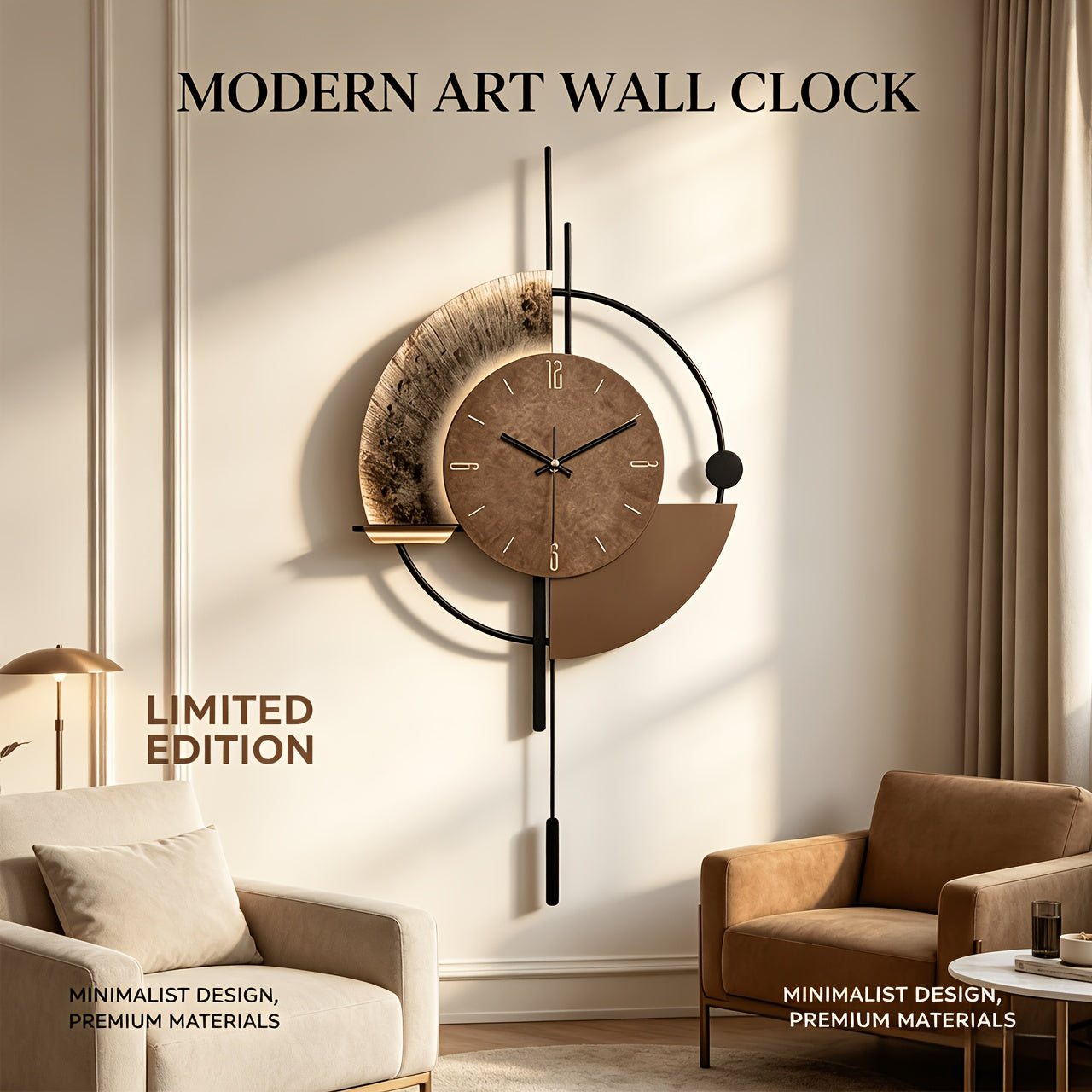 Große leise Wanduhr mit japanischem Quarzwerk Retro Design Metalloptik